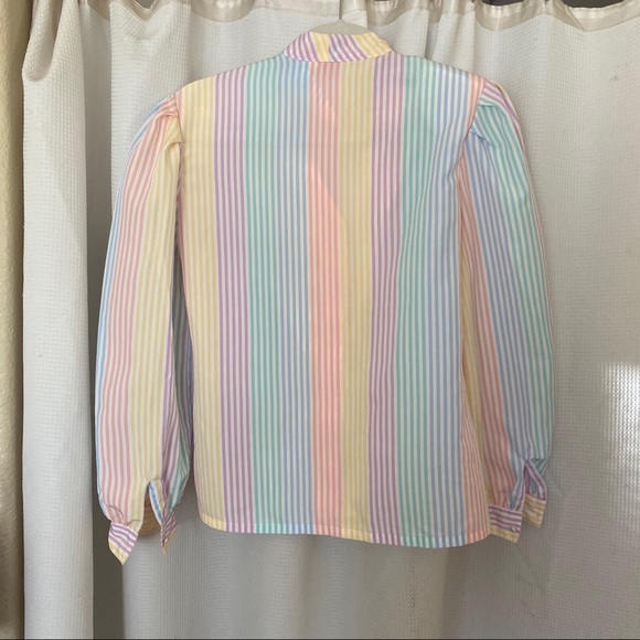 VTG Pastel Stripe Button Up Blouse - Picture 3 of 7